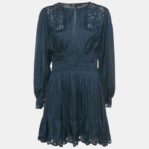 Maje Navy Blue Satin Cut Work Detail Ribroda Mini Dress S - Maje - Modalova