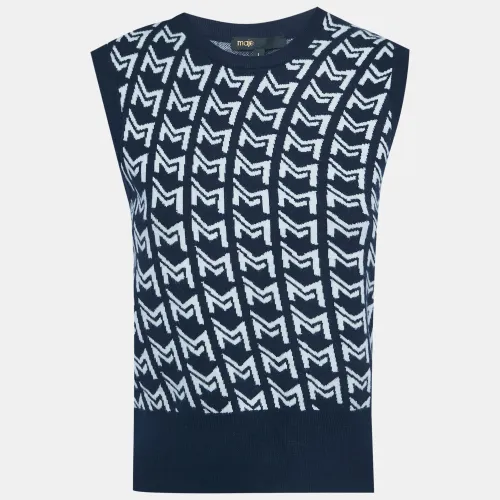 Monogram Jacquard Sleeveless Sweater S - Maje - Modalova