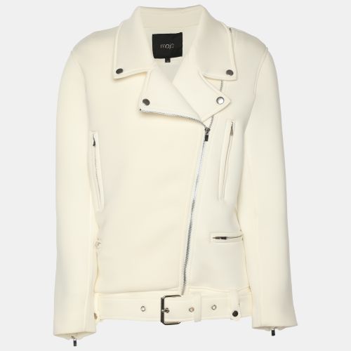 Neoprene Belted Biker Jacket S - Maje - Modalova