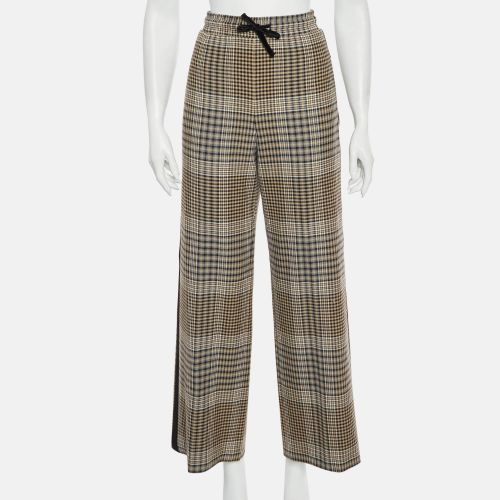 Plaid Pattern Wool Blend Wide Leg Pants L - Maje - Modalova