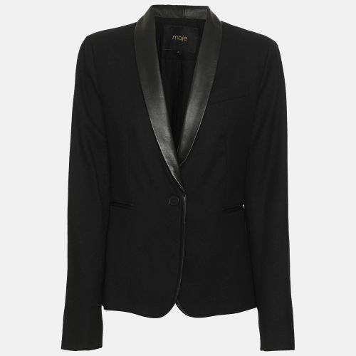 Wool Blend and Lambskin Leather Single Breasted Blazer M - Maje - Modalova