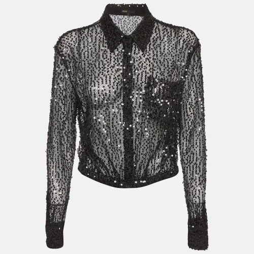 Mesh Sequin Embellished Sheer Top L - Maje - Modalova