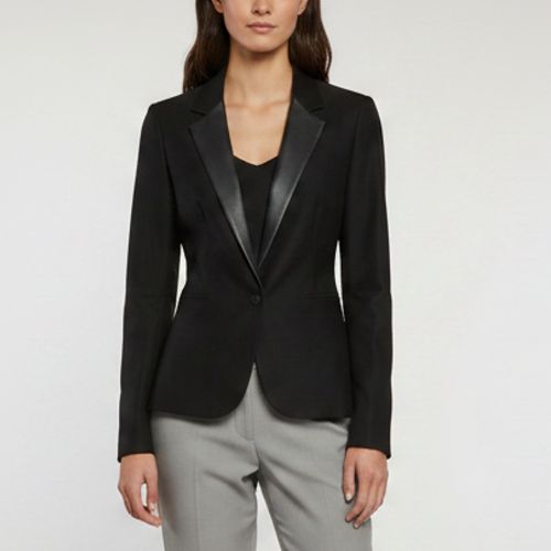 Wool Blend and Leather Trim Single Breasted Ritz Blazer S - Maje - Modalova