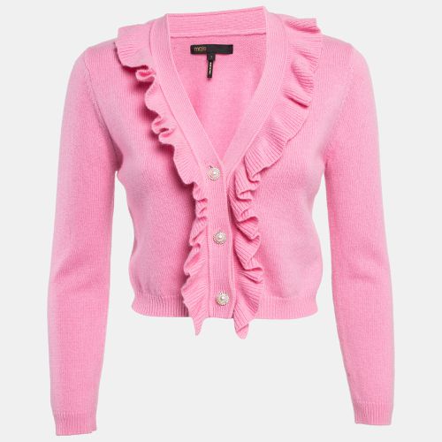 Maje Pink Rib Knit Molantti Frill Detail Cardigan S - Maje - Modalova