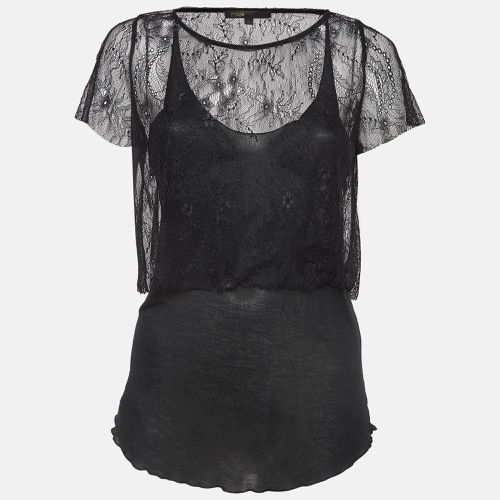 Maje Black Patterned Lace and Knit Layered Top L - Maje - Modalova