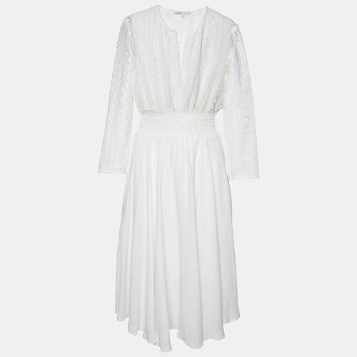 Maje White Lace & Crepe Flared Midi Dress S - Maje - Modalova