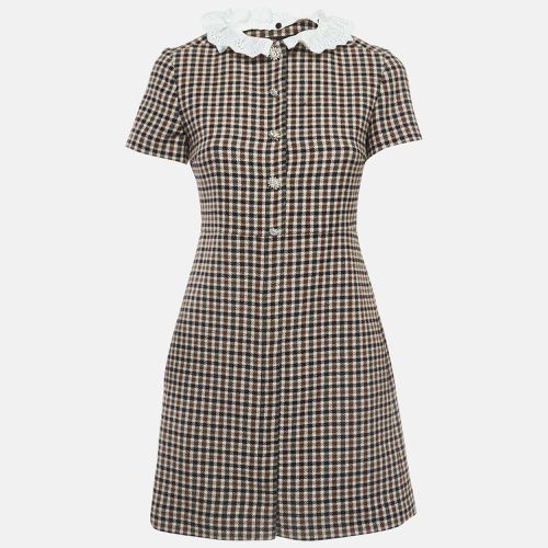 Maje Brown Plaid Cotton Blend Lace Collar Mini Dress S - Maje - Modalova