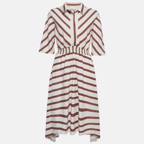 Maje White/Red Striped Gabardine Asymmetric Midi Dress XL - Maje - Modalova