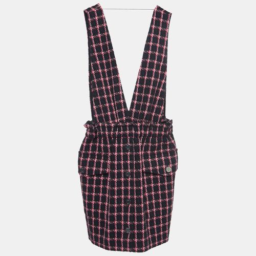 Maje Black/Pink Checked Tweed Plunge V-Neck Mini Dress S - Maje - Modalova