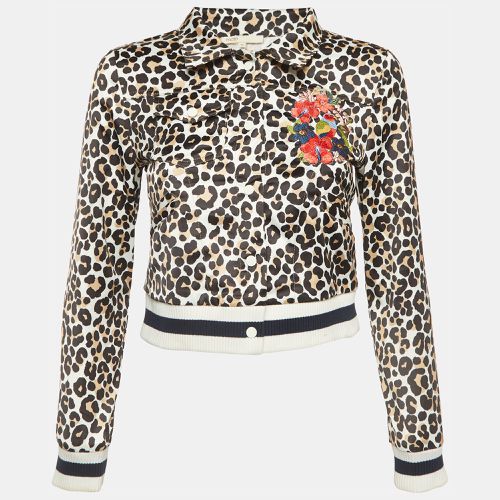 Maje White Animal Print Embroidered Satin Biker Jacket XS - Maje - Modalova