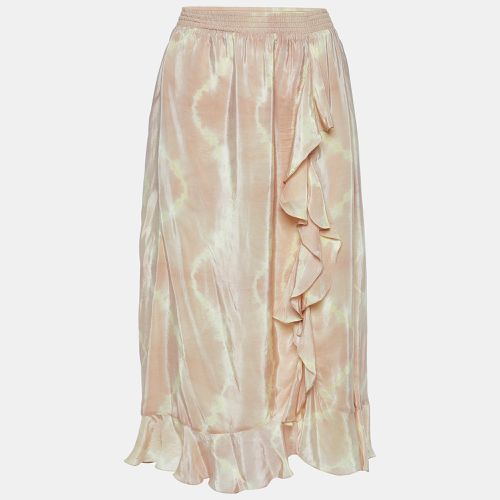 Maje Beige Tie Dye Satin Jitye Ruffled Midi Skirt S - Maje - Modalova