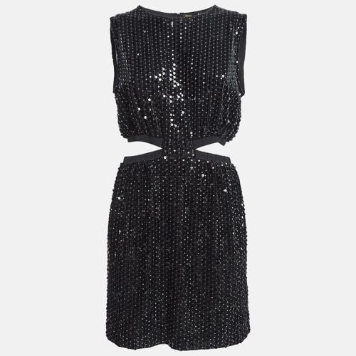 Maje Black Sequin Embellished Stretch Velvet Rassul Mini Dress M - Maje - Modalova