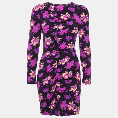 Maje Purple Floral Print Crepe Ruched Mini Dress S - Maje - Modalova