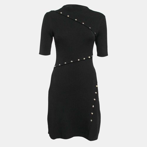 Maje Black Rib Knit Button Detail Flared Short Dress M - Maje - Modalova