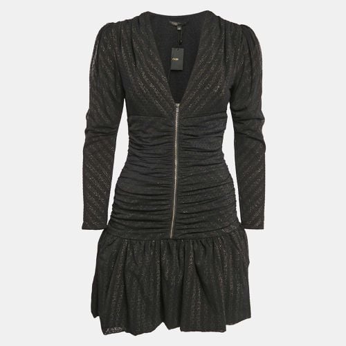 Maje Black Lurex Knit Mesh Ruched Ralone Mini Dress M - Maje - Modalova