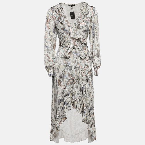 Maje Grey/Multicolor Paisley Print Crepe Midi Wrap Argent Dress L - Maje - Modalova