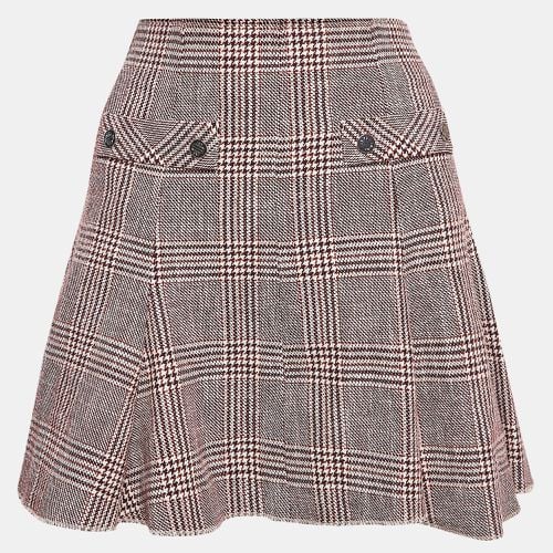 Maje Red Checked Cotton Blend Godets Mini Skirt L - Maje - Modalova