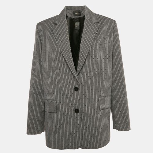 Maje Grey Pinstriped Rhinestone Embellished Blazer S - Maje - Modalova