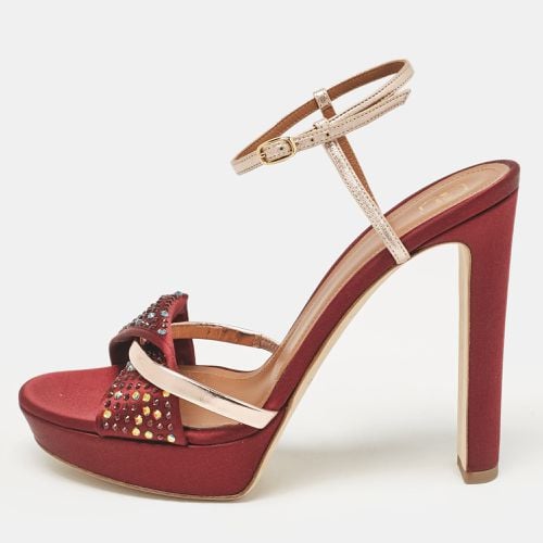 Malone Souliers Burgundy/Pink Satin and Leather Leather Lauren Crystals Sandals Size 39.5 - Malone Souliers - Modalova