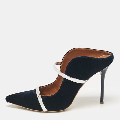 Malone Souliers Navy Blue/Silver Velvet and Leather Maureen Mules Size 41 - Malone Souliers - Modalova