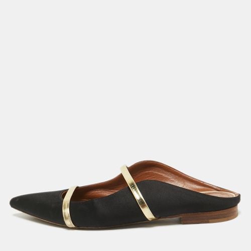 Malone Souliers Black/Gold Satin and Leather Maureen Flat Mules Size 38 - Malone Souliers - Modalova