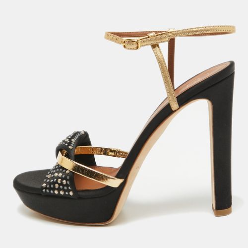 Malone Souliers Black/Gold Satin and Leather Lauren Crystals Sandals Size 39 - Malone Souliers - Modalova