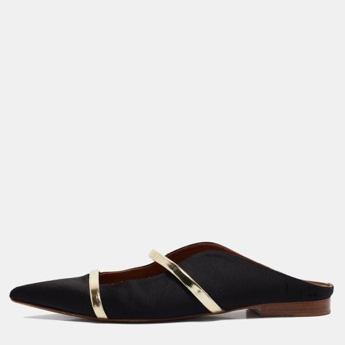 Malone Souliers Black/Gold Satin and Leather Maureen Flat Mules Size 38.5 - Malone Souliers - Modalova