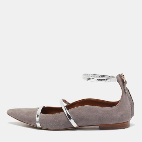 Malone Souliers Grey/Silver Suede and Leather Ankle Strap Ballet Flats Size 39.5 - Malone Souliers - Modalova