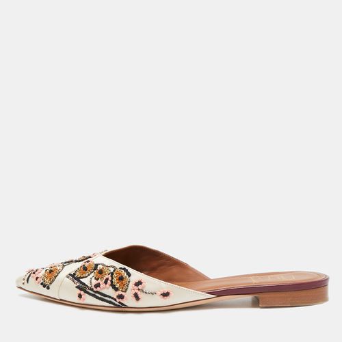 Malone Souliers Off White Satin Floral Embroidered Flat Mules Size 39.5 - Malone Souliers - Modalova