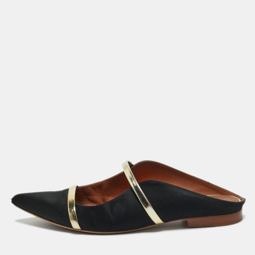 Malone Souliers Gold/Black Leather and Satin Maureen Mule Sandals Size 37 - Malone Souliers - Modalova