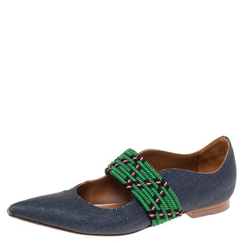 Malone Souliers Navy Blue/Green Canvas and Fabric Martina Luwolt Ballet Flats Size 36 - Malone Souliers - Modalova