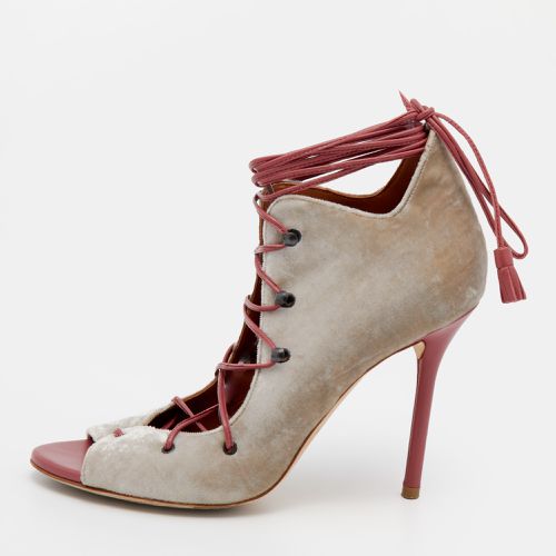 Malone Souliers Grey/Pink Velvet and Leather Savannah Ankle Wrap Sandals Size 36 - Malone Souliers - Modalova