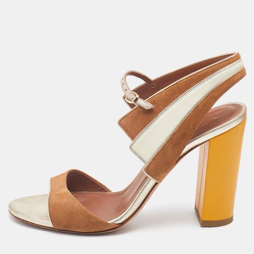 Malone Souliers Brown/Cream Leather And Suede Block Heel Ankle Strap Sandals Size 36 - Malone Souliers - Modalova