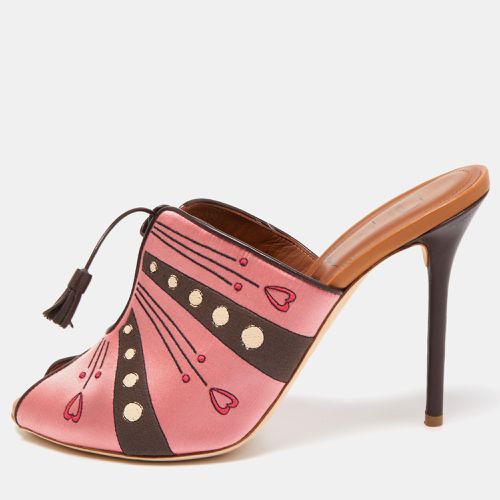 Malone Souliers x Natalia Vodianova Pink/Brown Satin Embroidered Open Toe Mules Size 41 - Malone Souliers - Modalova