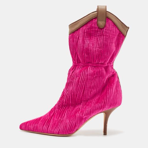 Malone Souliers Pink/Brown Pleated Velvet and Leather Daisy Mid Calf Boots Size 37.5 - Malone Souliers - Modalova