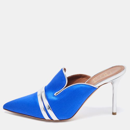 Malone Souliers By Roy Luwolt Blue/Silver Satin and Leather Hayley Mules Size 38 - Malone Souliers - Modalova