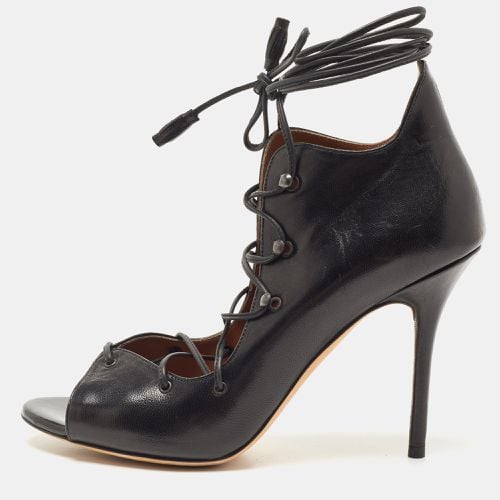 Malone Souliers Black Leather Savannah Open Toe Ankle Wrap Pumps Size 38.5 - Malone Souliers - Modalova