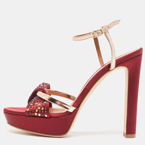 Malone Souliers Burgundy/Gold Satin and Leather Embellished Platform Sandals Size 37.5 - Malone Souliers - Modalova