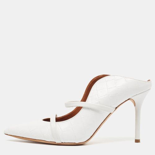 Malone Souliers White Croc Embossed Leather Maureen Pointed Toe Mules Size 37.5 - Malone Souliers - Modalova