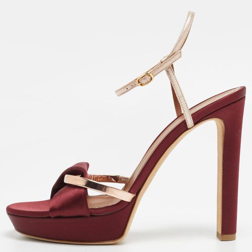 Malone Souliers Burgundy/Gold Satin Miranda Ankle Strap Sandals Size 41 - Malone Souliers - Modalova