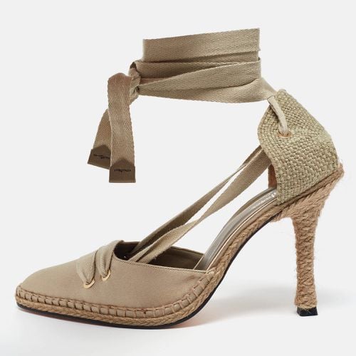 Castaner By Manolo Blahnik Beige Satin and Canvas Espadrille Ankle Tie Pumps Size 38 - Manolo Blahnik - Modalova