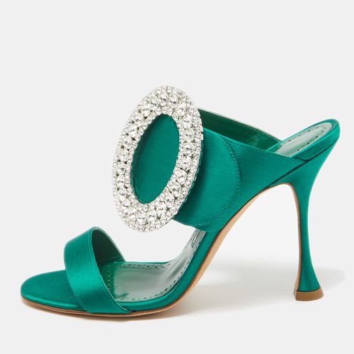 Manolo Blahnik Green Satin Fibiona Slide Sandals Size 37.5 - Manolo Blahnik - Modalova