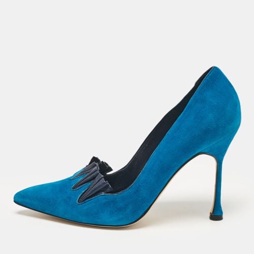 Manolo Blahnik Blue Leather Suede Pointed Toe Pumps Size 39 - Manolo Blahnik - Modalova