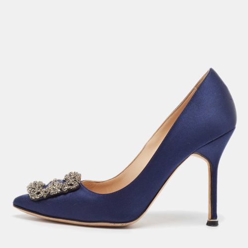 Manolo Blahnik Navy Blue Satin Hangisi Pumps Size 36 - Manolo Blahnik - Modalova