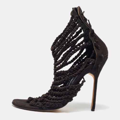 Manolo Blahnik Black Suede Braided Ankle Strap Sandals Size 36.5 - Manolo Blahnik - Modalova