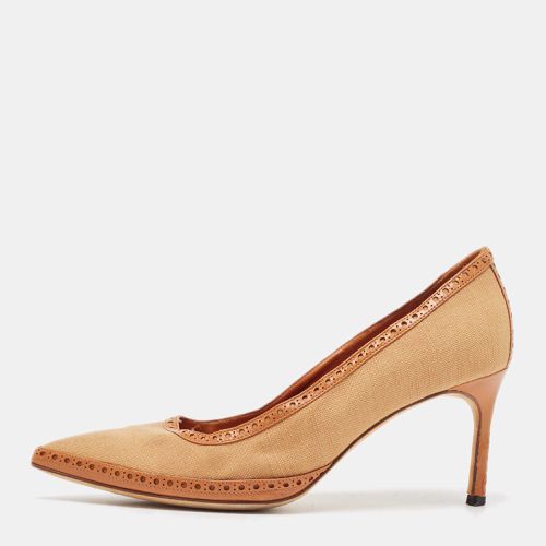 Manolo Blahnik Brown Canvas and Leather Pointed Toe Pumps Size 36.5 - Manolo Blahnik - Modalova