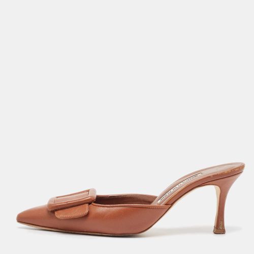 Manolo Blahnik Brown Leather Maysale Mules Size 37 - Manolo Blahnik - Modalova