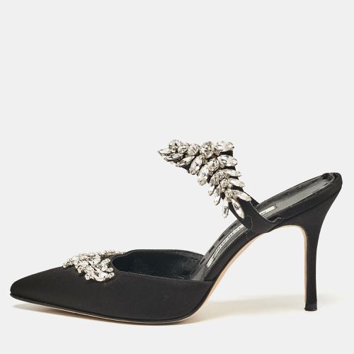 Manolo Blahnik Black Satin Crystal Embellished Lurum Mules Size 37 - Manolo Blahnik - Modalova