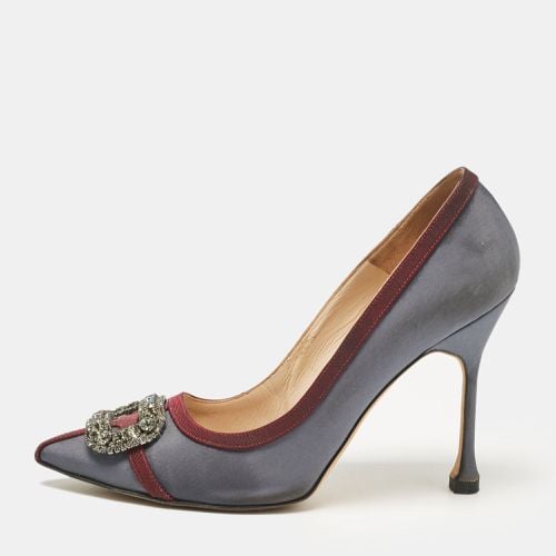 Manolo Blahnik Grey/Burgundy Satin Gotrian Pumps Size 39 - Manolo Blahnik - Modalova