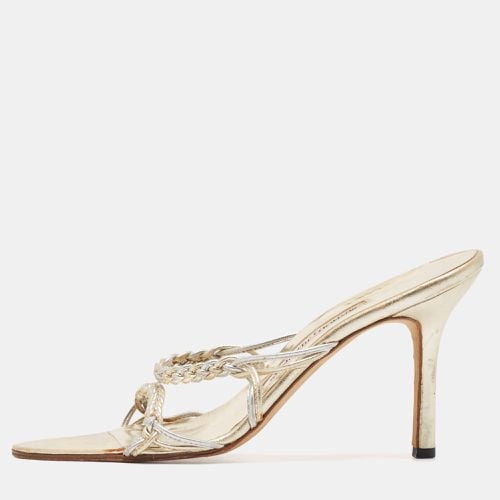 Manolo Blahnik Silver/Gold Leather Braided Slide Sandals Size 38 - Manolo Blahnik - Modalova